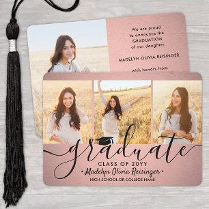Faire-part 4 Collage de graduation photo Pink Ombre et Noir