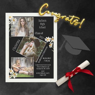 Faire-part 4 Collage de photos Graduation noire personnalisée