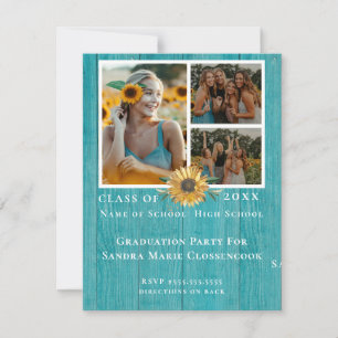 Faire-part 4 Collage photo Sunflower Jaune fête de graduation