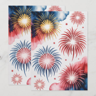 Faire-part 4 juillet feux Aquarelle Art patriotique