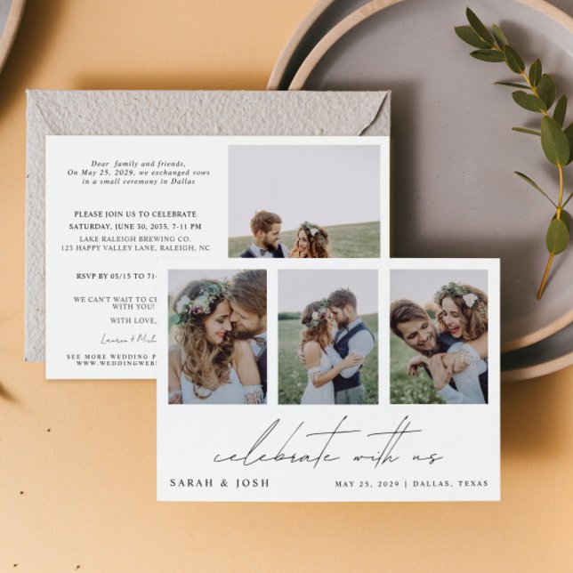 Faire-part 4 Photo Célébrez Avec Nous Réception De Mariage (Personalize this wedding reception invitation with your photos & personal deets - simple, easy, done)