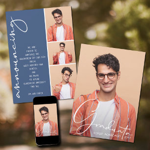 Faire-part 4 Photo Collage Graduation Bleu