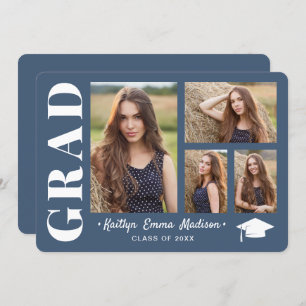 Faire-part 4 Photo Collage Script moderne Dusty Blue Grad