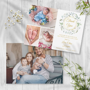 Faire-part 4 Photo Feuillage Floral Or Remerciement Naissance