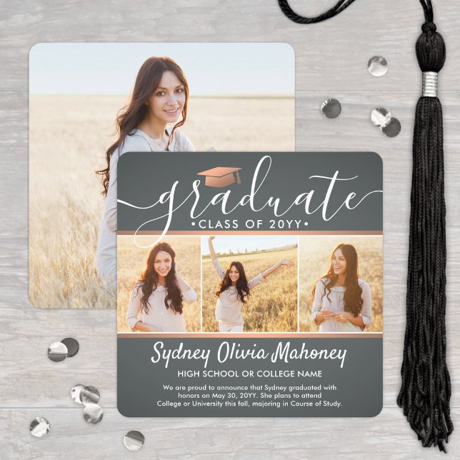 Faire-part 4 Photo Graduation Collage Gris et Faux Cuivre (Créateur téléchargé)