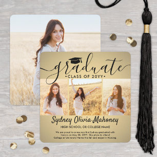 Faire-part 4 Photo Graduation Collage Moderne Gold Faux Foil