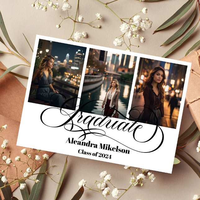 Faire-part 4 Photo Graduation Collage Simple Script moderne (Créateur téléchargé)