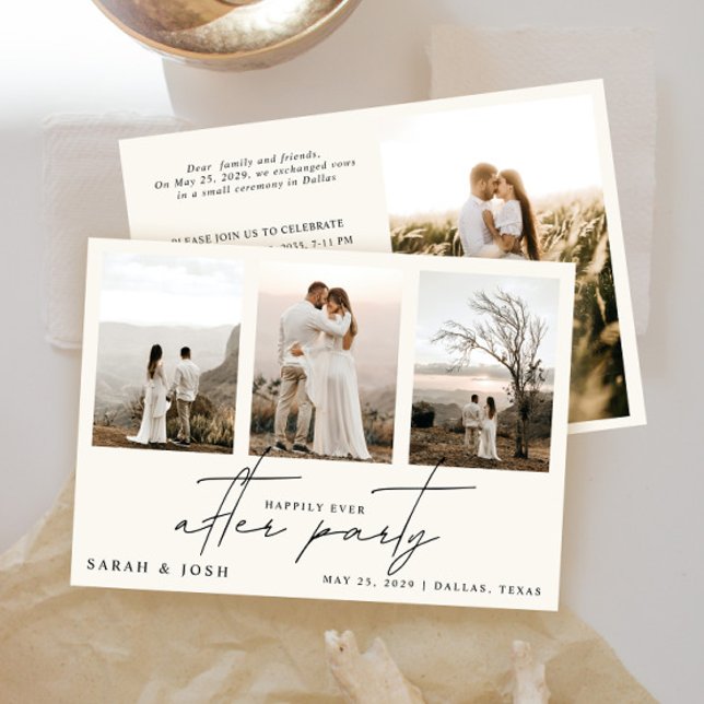 Faire-part 4 Photo Happy Ever Après Mariage de la crème de fê (Easily personalize this wedding reception invite with your details and wedding photos!)