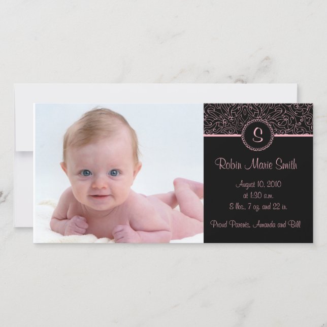 Faire-part 4 x 8 rose Élégant (Devant)