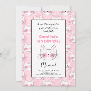 Faire-part 5e fête d'anniversaire pour Fille Chats Kitty Rose