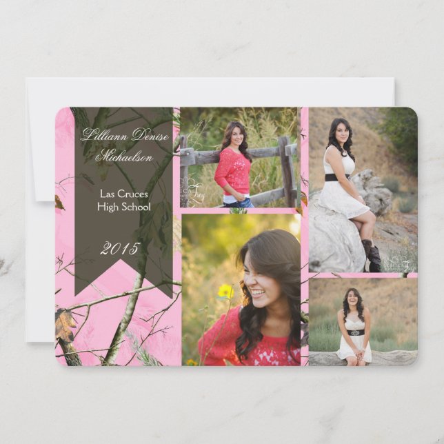 Faire-part 5x7 Chasseurs roses Camo Camoufla Senior Faire-par (Devant)