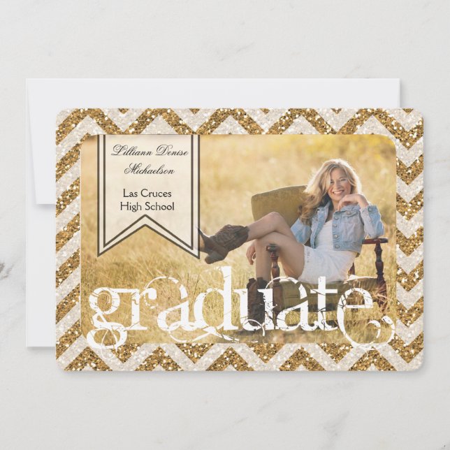 Faire-part 5x7 Gold Parties scintillant Chevron Strip Senior  (Devant)