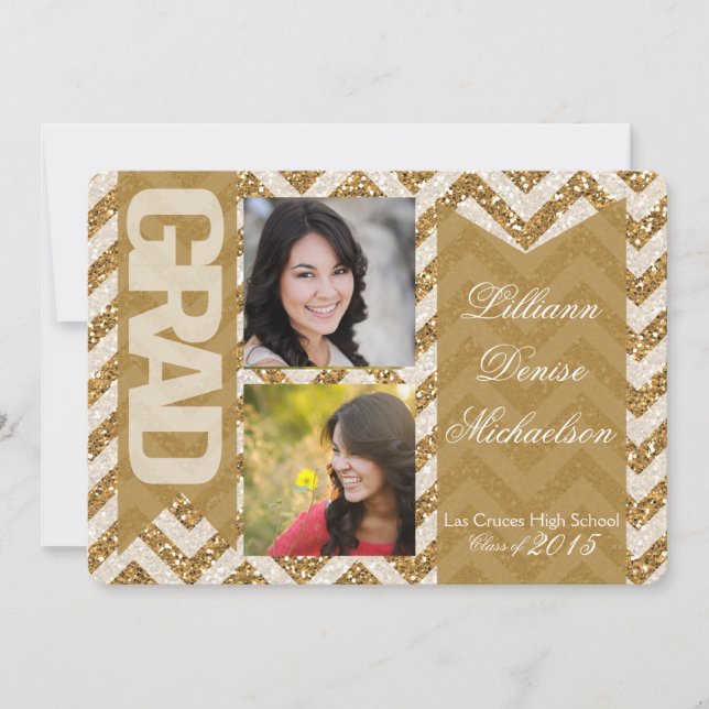Faire-part 5x7 Gold Parties scintillant Chevron Strip Senior  (Devant)