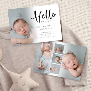 Faire-part 6 Photo Baby Girl Script garçon Bonjour