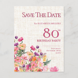 Faire-part 80e anniversaire Floral Save The Date, 
