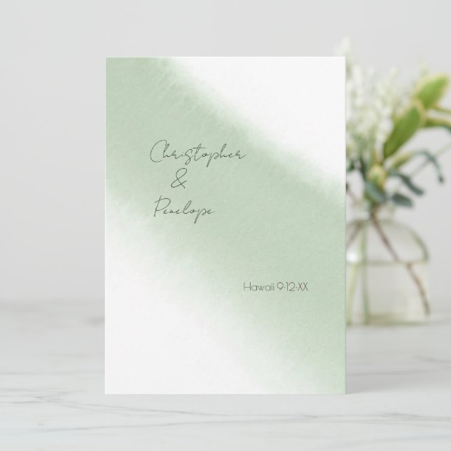 Faire-part à l'aquarelle de calligraphie Vert Saug (Debout devant)