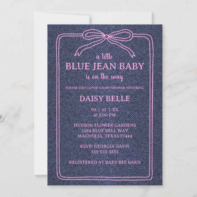 Faire-part A Little Blue Jean Baby Denim Girl Baby Shower  (Devant)