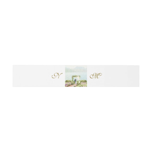Faire-part à monogramme avec bandeau ventral de st (Plat)