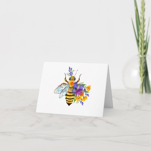 Faire-part Abeille à fleurs avec plantes sauvages (Devant)