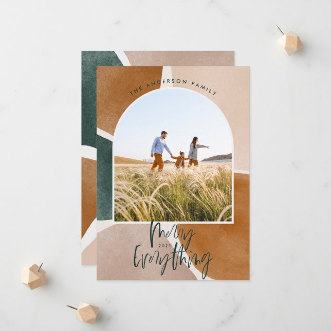 Faire-part Abstrait moderne 1 arche photo Noël (Devant/Arrière en situation)