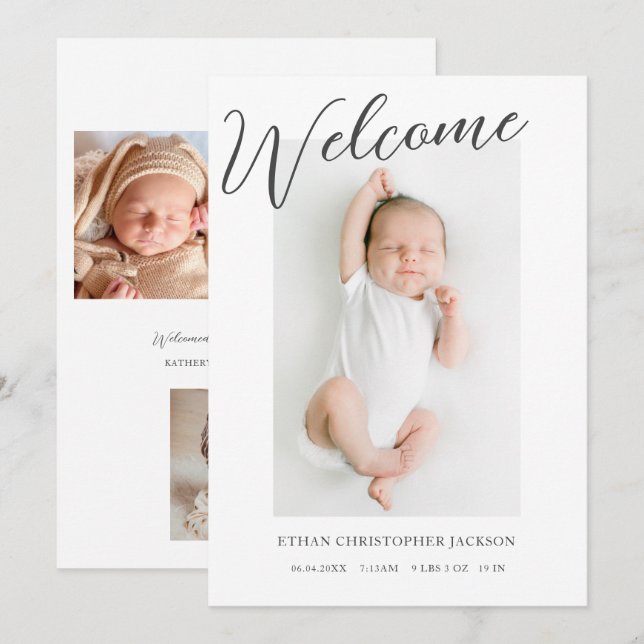 Faire-part Accueil moderne Photo bébé naissance (Devant / Derrière)