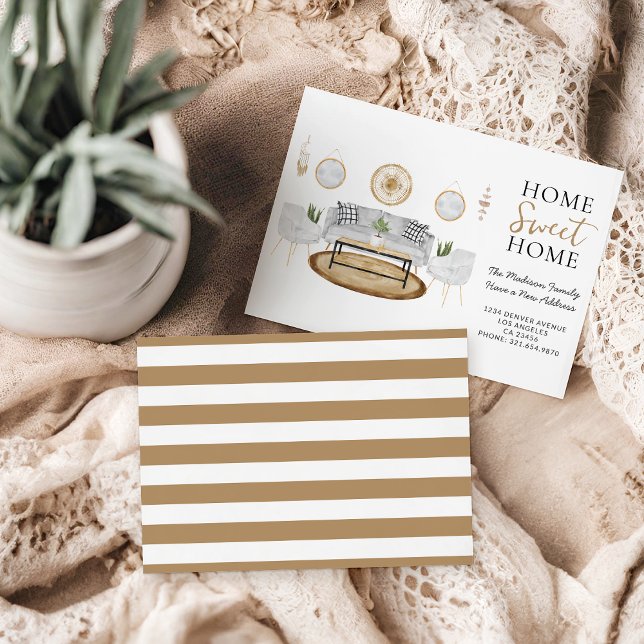 Faire-part Accueil Sweet Home Or et gris Aquarelle Moving (Créateur téléchargé)