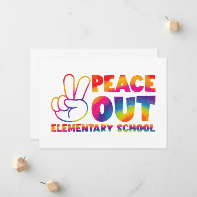 Faire-part Adieu école primaire Tie Dye Dernier jour  (Devant/Arrière en situation)