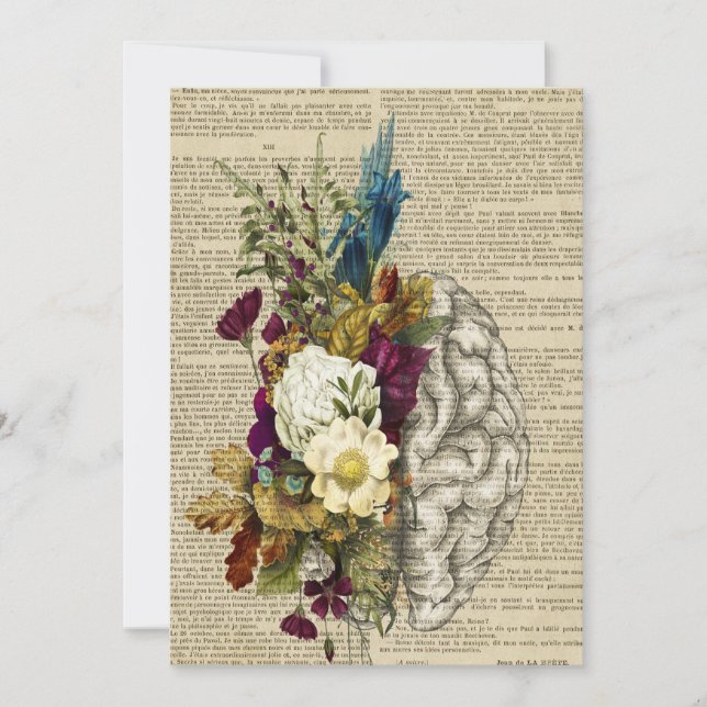 Faire-part affiche médicale florale d'anatomie du cerveau (Devant)