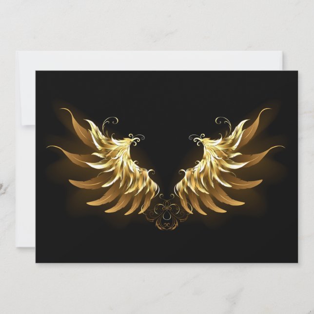 Faire-part Ailes d'Ange d'or sur arrière - plan noir (Devant)