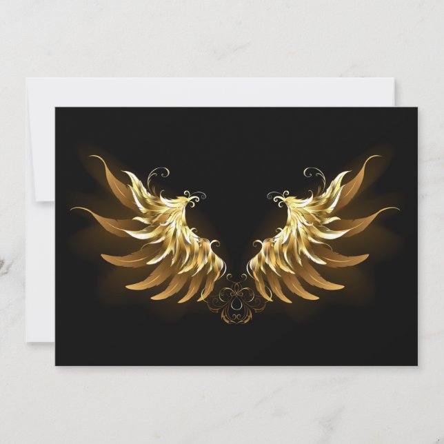 Faire-part Ailes d'Ange d'or sur arrière - plan noir (Devant)