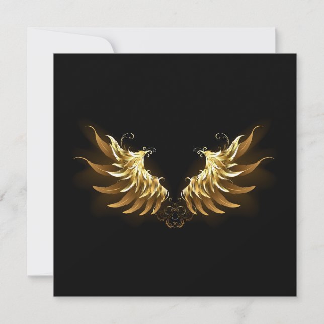 Faire-part Ailes d'ange dorées sur fond noir (Devant)
