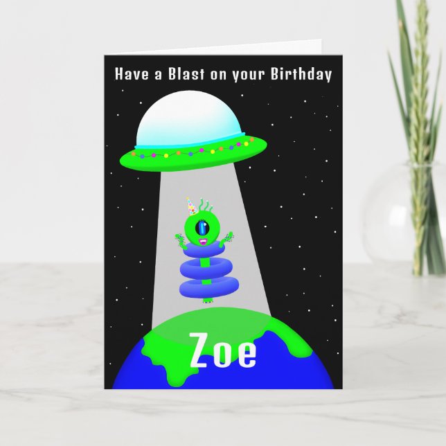 Faire-part Alien Birthday Girl plicard par Jo Images (Devant)