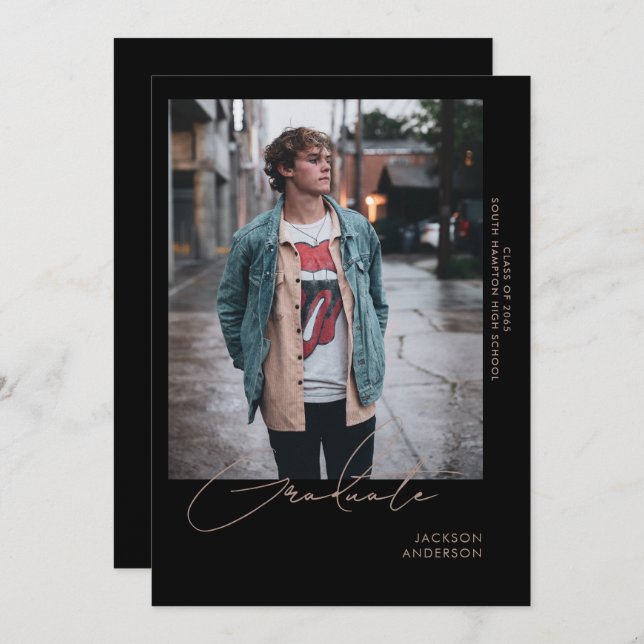 Faire-part Aller Solo Photo Black Graduation (Devant / Derrière)
