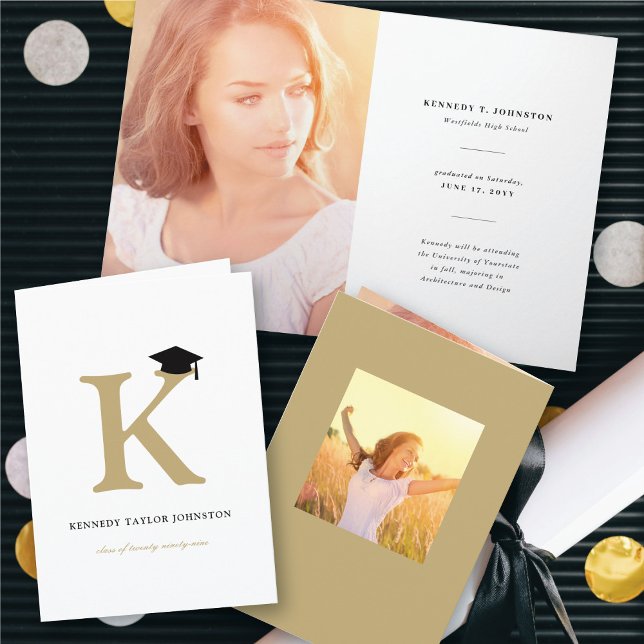 Faire-part Alphabet Monogramme Classique Simple Photo de Remi (Classic Monogram Alphabet Simple Photo Graduation Announcement Fold Card @ zazzle.com/color_therapy)