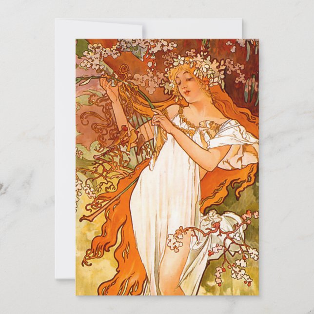 Faire-part Alphonse Mucha Printemps Art Nouveau (Devant)