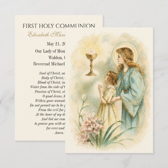 Faire-part Ange de première communion eucharistie souvenir (Devant / Derrière)