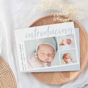 Faire-part Angle moderne Trois photos Collage de naissance