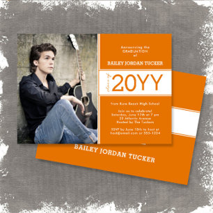 Faire-part Année de promotion en gras Deep Orange 2-Photo Gra