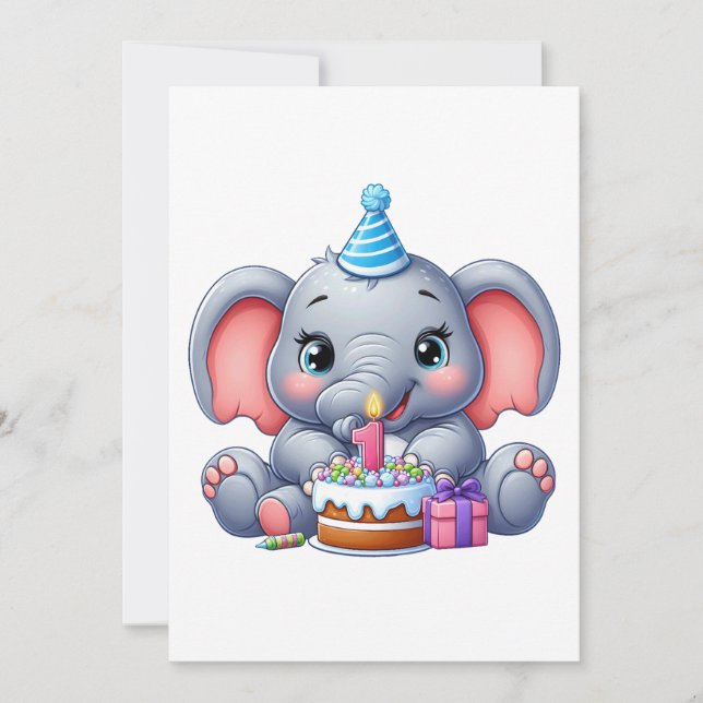Faire-part Anniversaire 1 an Éléphant Bébé (Devant)