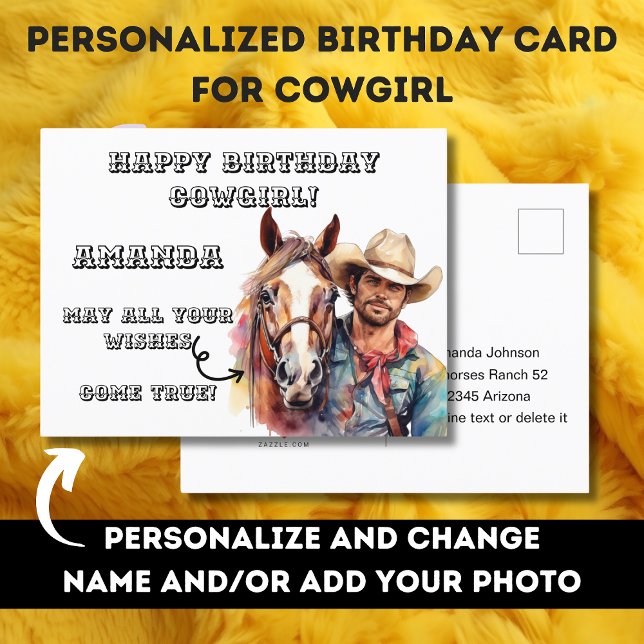 Faire-part Anniversaire Carte postale pour cowgirl western ch (Créateur téléchargé)