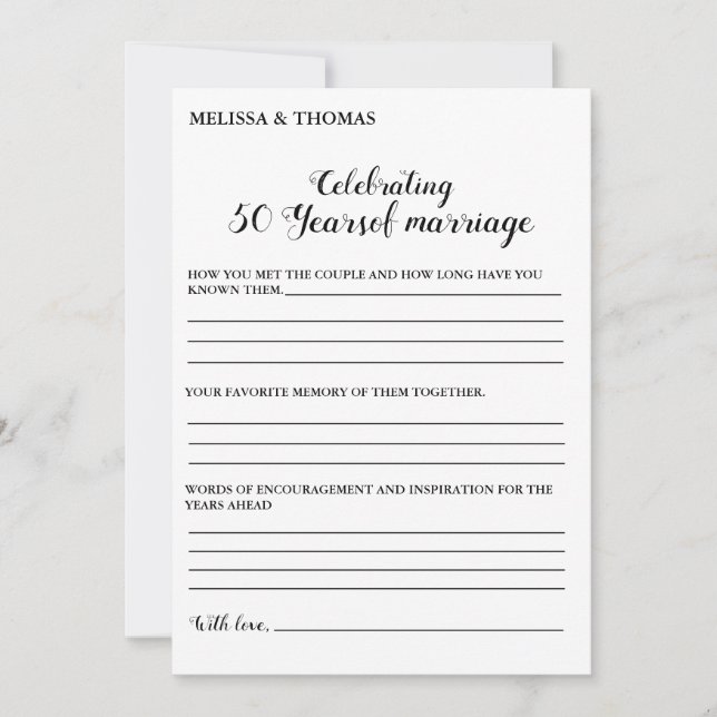 Faire-part Anniversaire moderne 50e mariage jeu de mariage Ca (Devant)