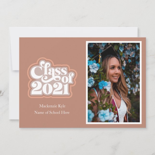 Faire-part Annonce Classe 2021 Moderne Rose Rétro (Devant)