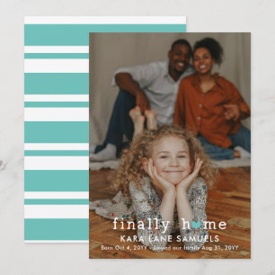 Faire-part Annonce d'adoption de Cœur Turquoise Enfin Chez No