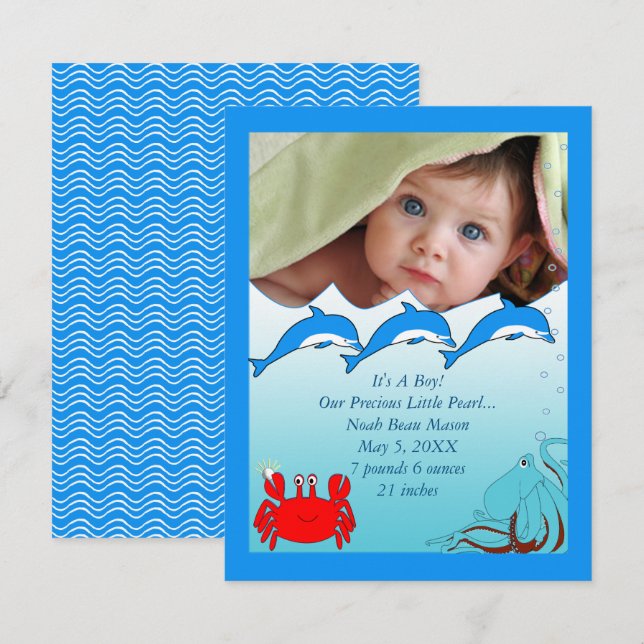 Faire-part Annonce de bébé fille sous la mer (Devant / Derrière)
