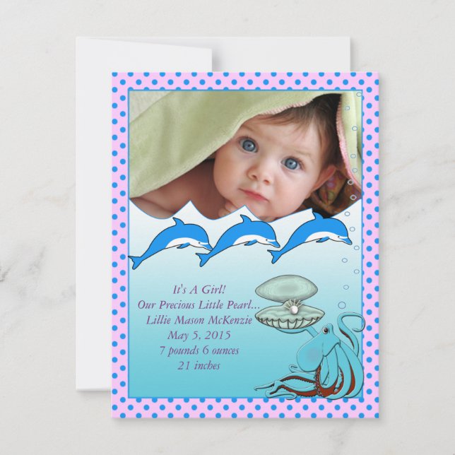 Faire-part Annonce de bébé fille sous la mer (Devant)