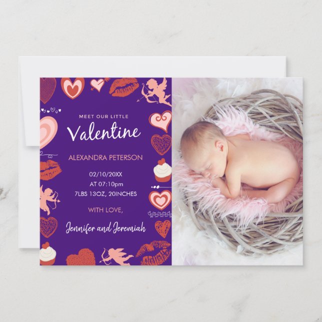 Faire-part Annonce de bébé pour la Saint-Valentin, Cupidons v (Devant)