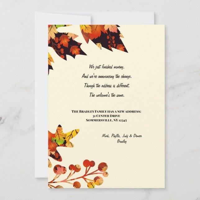 Faire-part Annonce de déménagement des couleurs d'automne (Devant)