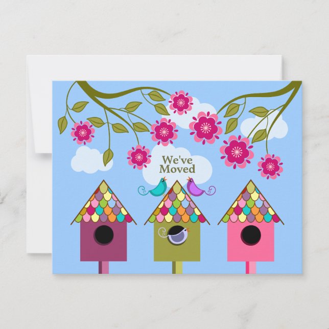 Faire-part Annonce de déménagement d'oiseaux colorés (Devant)