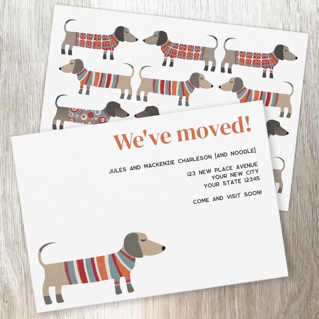 Faire-part Annonce de déménagement Fun Dachsund Dog (Adorable Dachshund wiener sausage dog personalized custom text new home moving announcement)