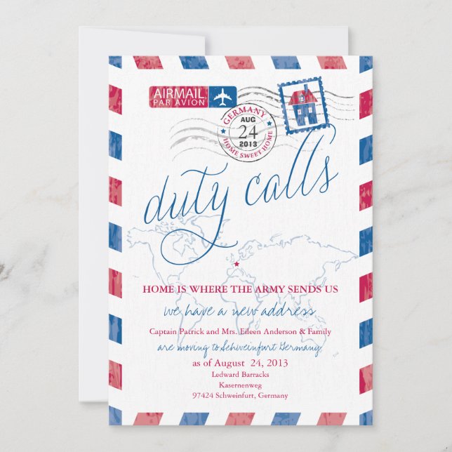 Faire-part Annonce de déménagement militaire par avion antiqu (Devant)